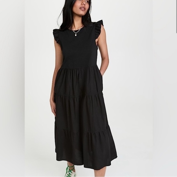 Nation LTD | Sissy Ruffled Midi Tiered Sleeveless Sun Dress in Black Medium - Picture 1 of 12